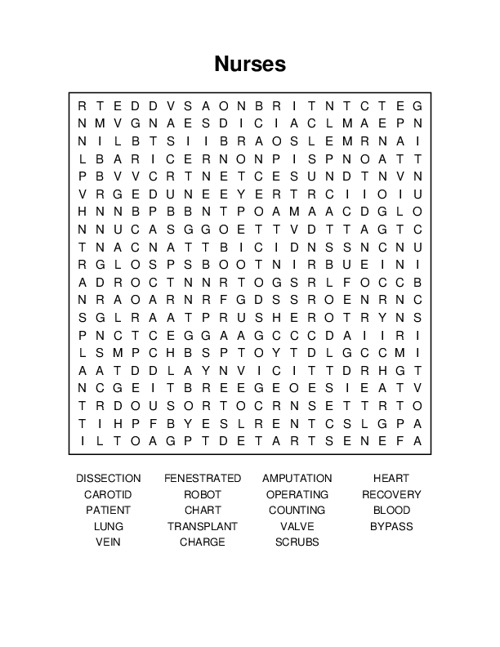 Nurses Word Search Puzzle
