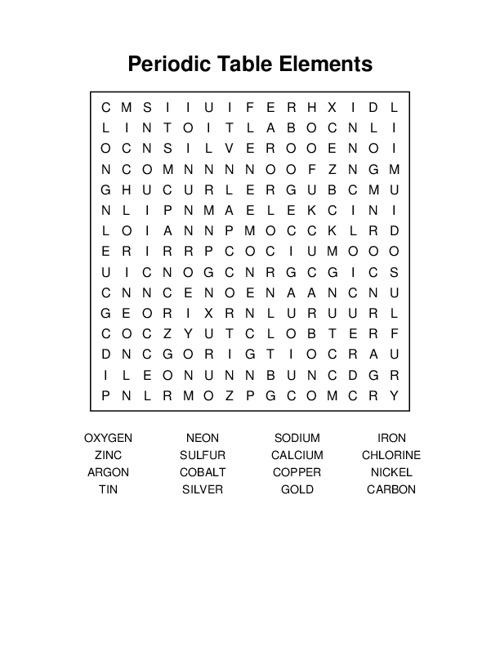 Periodic Table Elements Word Search Puzzle