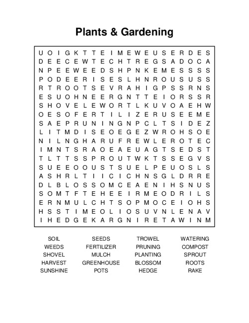 Plants & Gardening Word Search Puzzle
