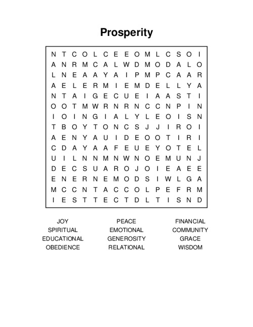 Prosperity Word Search Puzzle