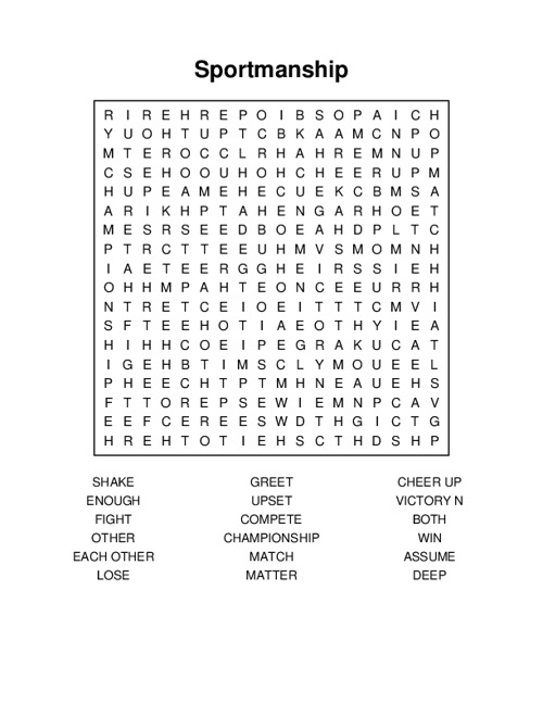 Sportmanship Word Search Puzzle