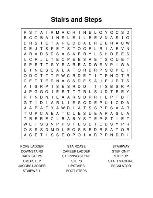 Stairs And Steps Word Search