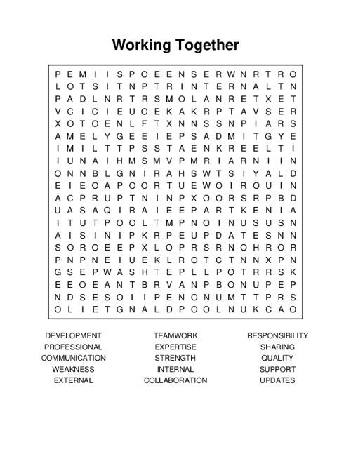 Working Together Word Search Puzzle