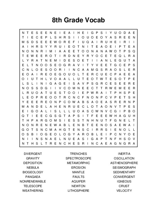 8th Grade Vocab Word Search Puzzle