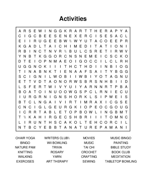 Activities Word Search Puzzle