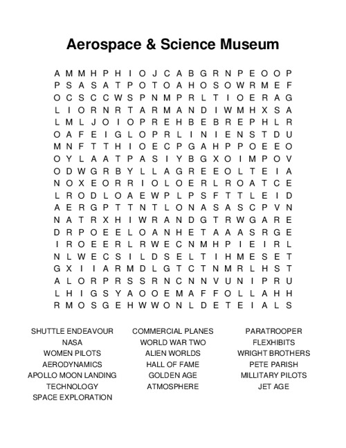 Aerospace & Science Museum Word Search Puzzle