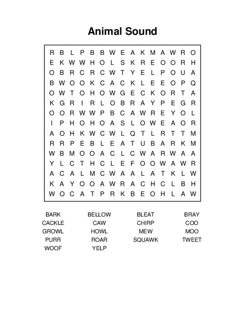 Animal Sound Word Search Puzzle