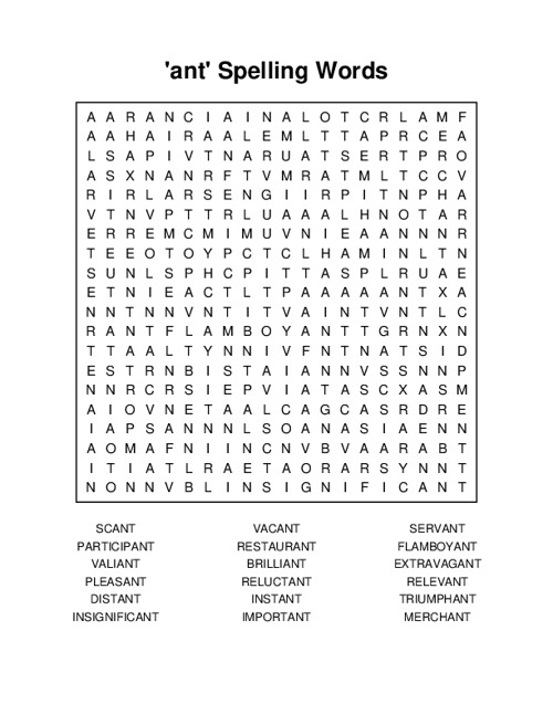 ant Spelling Words Word Search Puzzle