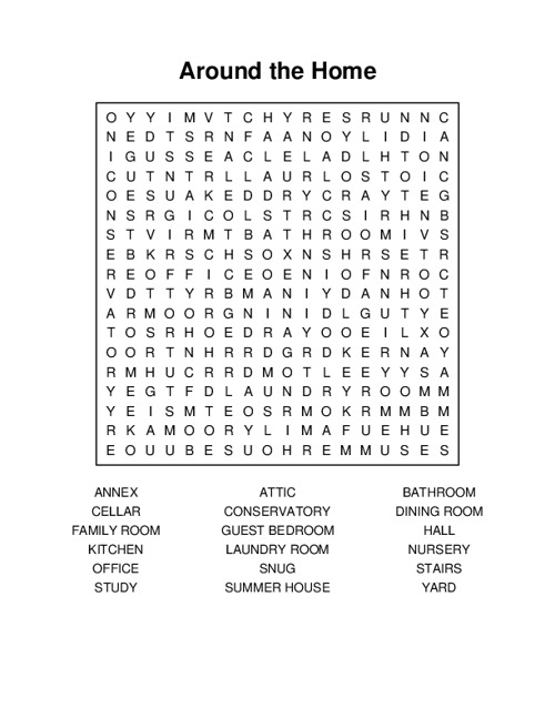 Around the Home Word Search Puzzle