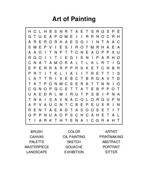 Art of Painting Word Search Puzzle