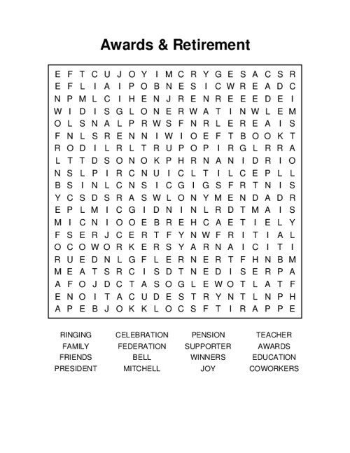 Awards & Retirement Word Search Puzzle