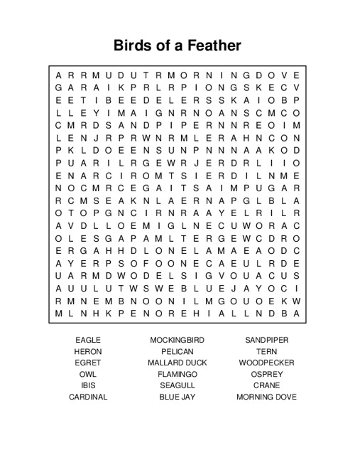 Birds of a Feather Word Search Puzzle