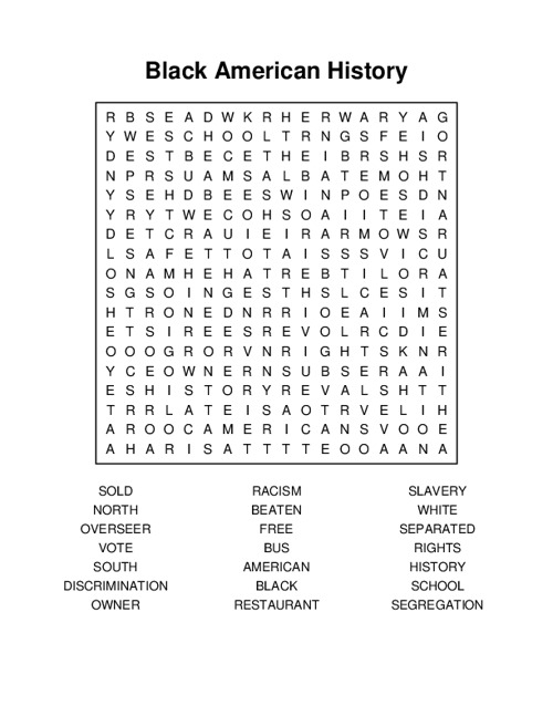 Black American History Word Search Puzzle
