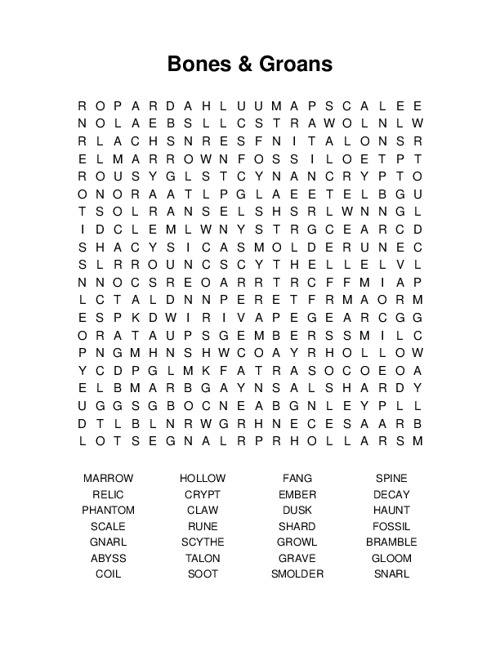 Bones & Groans Word Search Puzzle
