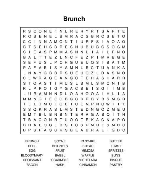 Brunch Word Search Puzzle