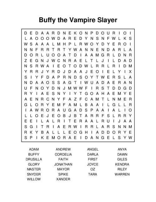 Buffy the Vampire Slayer Word Search Puzzle