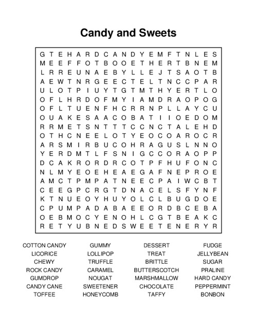Candy and Sweets Word Search Puzzle