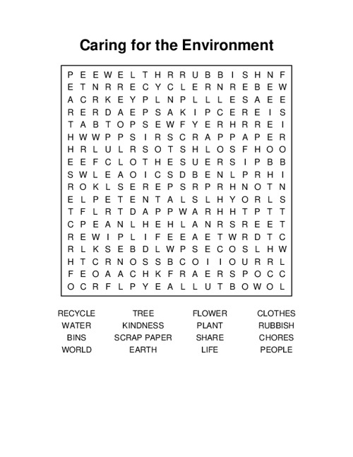 Caring for the Environment Word Search Puzzle