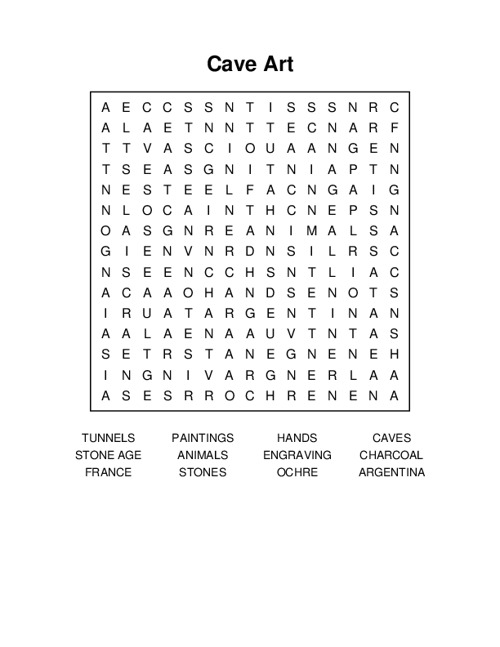 Cave Art Word Search Puzzle