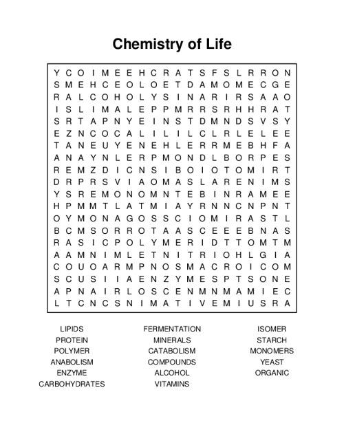 Chemistry of Life Word Search Puzzle