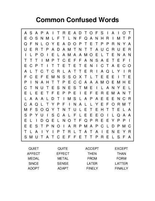 Common Confused Words Word Search Puzzle