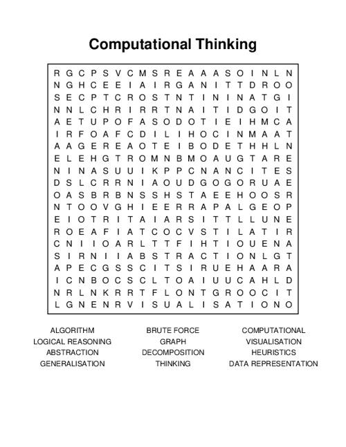 Computational Thinking Word Search Puzzle