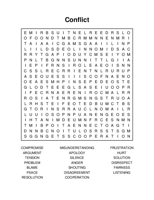 Conflict Word Search Puzzle