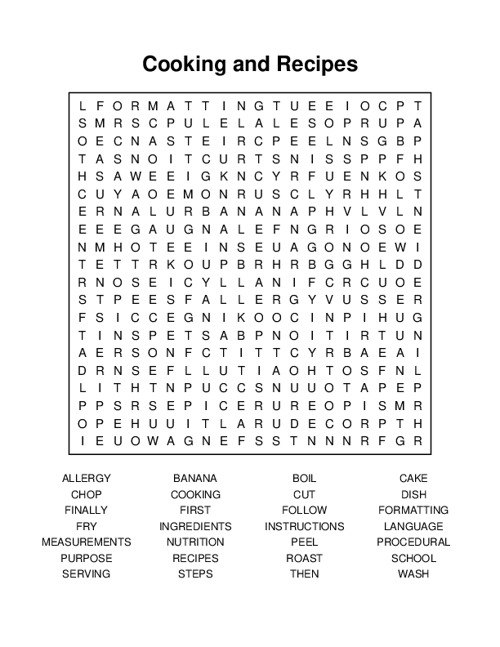 Cooking and Recipes Word Search Puzzle