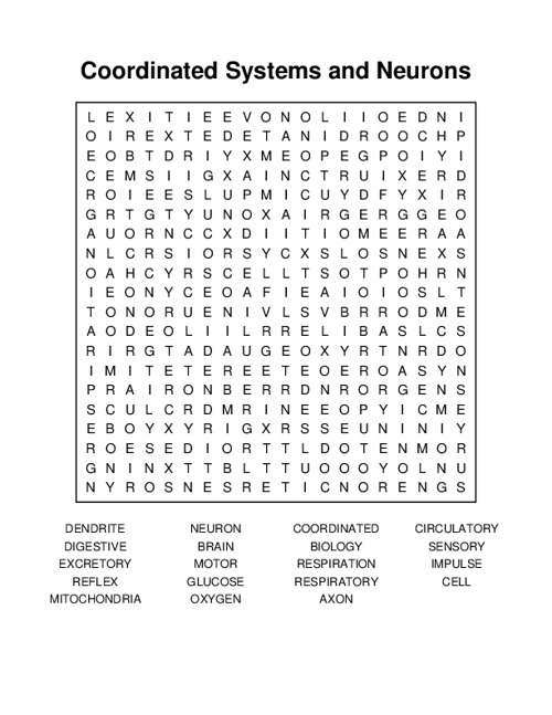 Coordinated Systems and Neurons Word Search Puzzle