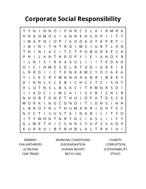 Corporate Social Responsibility Word Search Puzzle