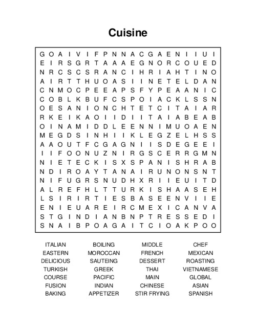 Cuisine Word Search Puzzle