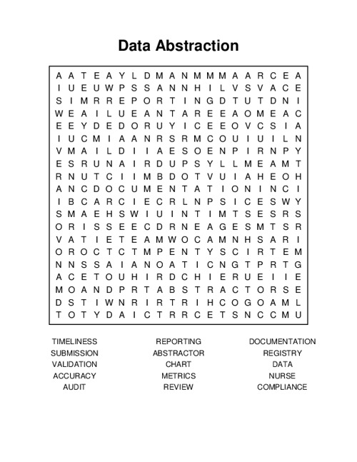 Data Abstraction Word Search Puzzle