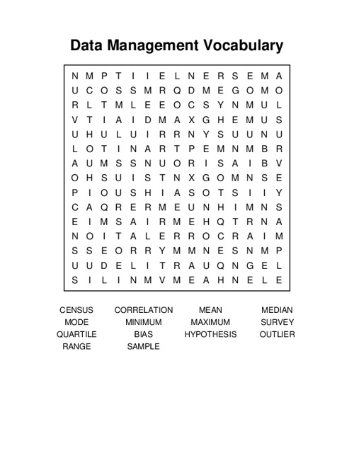 Data Management Vocabulary Crossword Puzzle