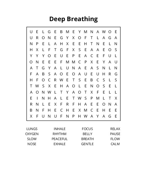 Deep Breathing Word Search Puzzle