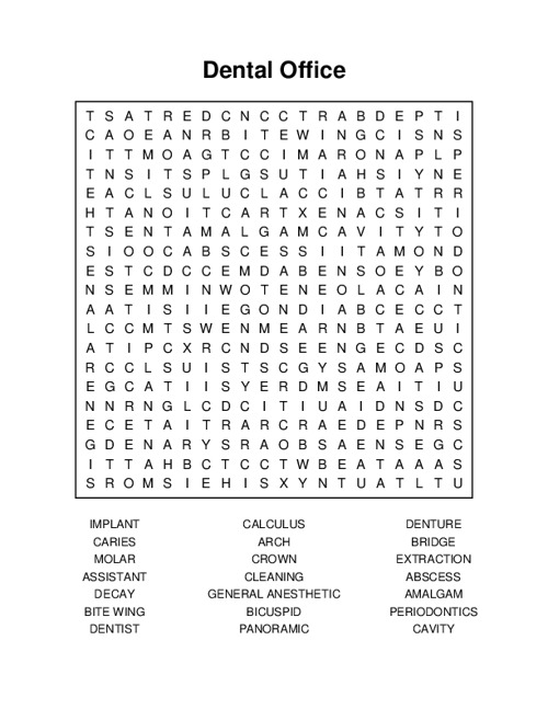 Dental Office Word Search Puzzle
