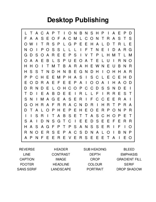 Desktop Publishing Word Search Puzzle