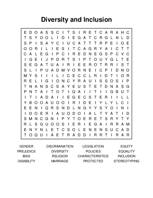 Diversity and Inclusion Word Search Puzzle