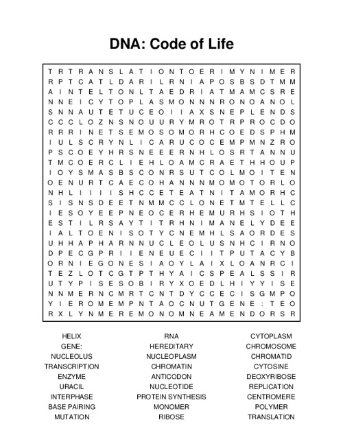 DNA: Code of Life Word Search Puzzle