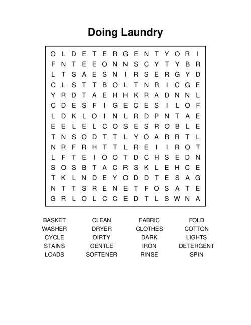 Doing Laundry Word Search Puzzle