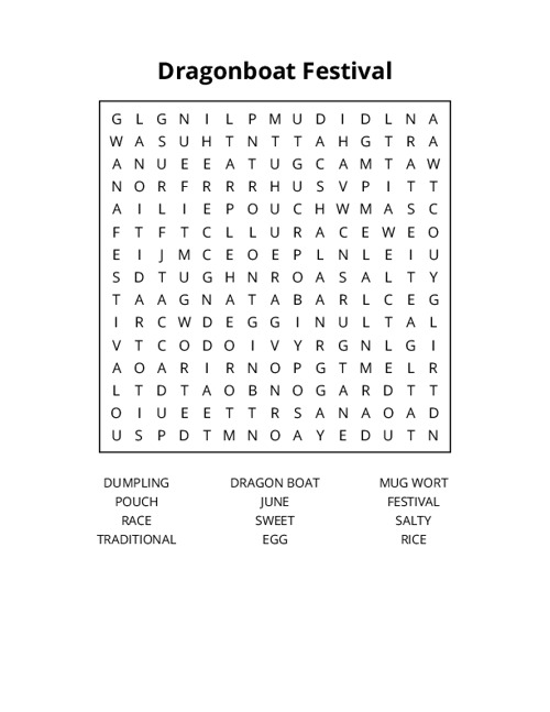 Dragonboat Festival Word Search Puzzle