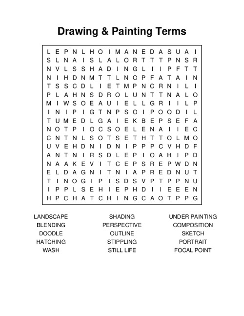Drawing & Painting Terms Word Search Puzzle