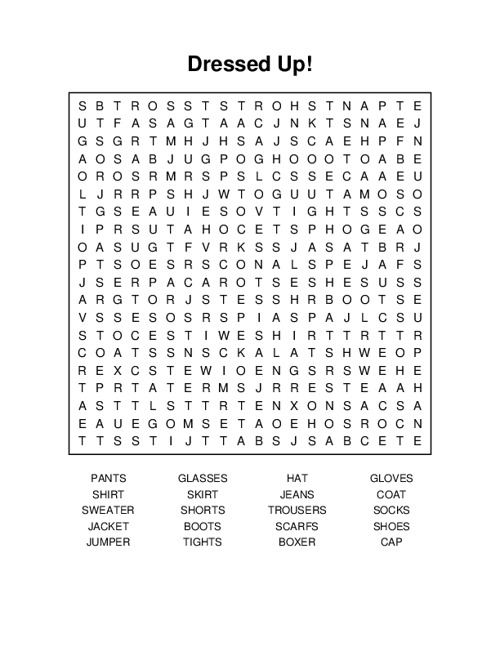 Dressed Up! Word Search Puzzle