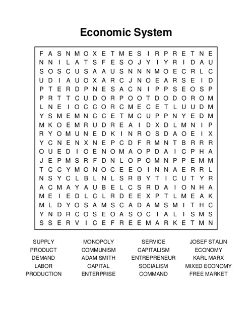 Economic System Word Search Puzzle