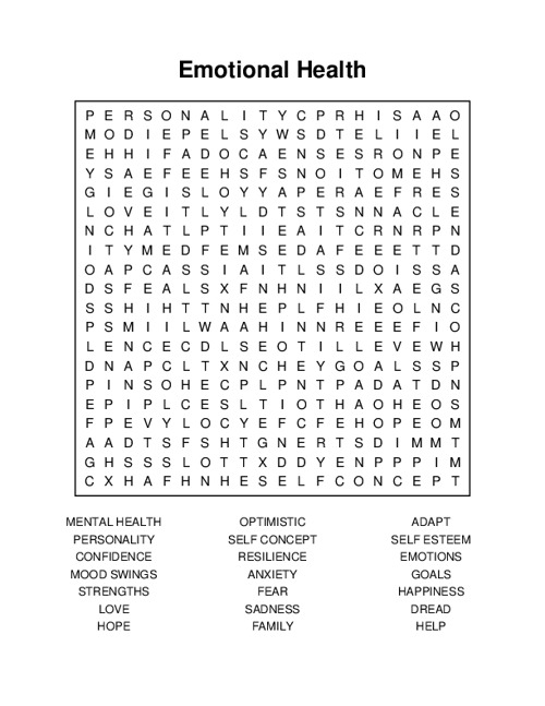 Emotional Health Word Search Puzzle