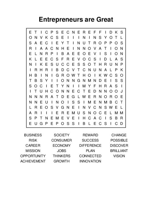 Entrepreneurs are Great Word Search Puzzle