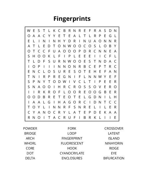 Fingerprints Word Search Puzzle