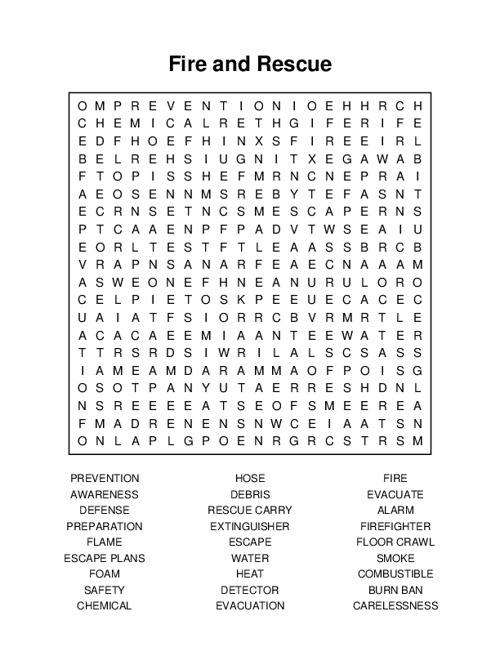 Fire and Rescue Word Search Puzzle