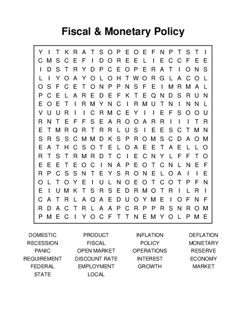 Fiscal & Monetary Policy Crossword Puzzle