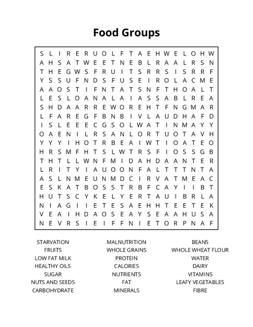 Food Groups Word Search Puzzle