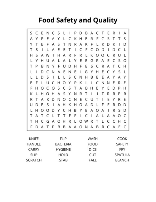 Food Safety and Quality Word Search Puzzle